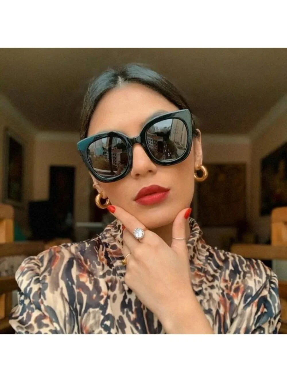 Gucci GG0564S 003 Sunglasses Light Blue Cat Eye Frame, Blue Lenses